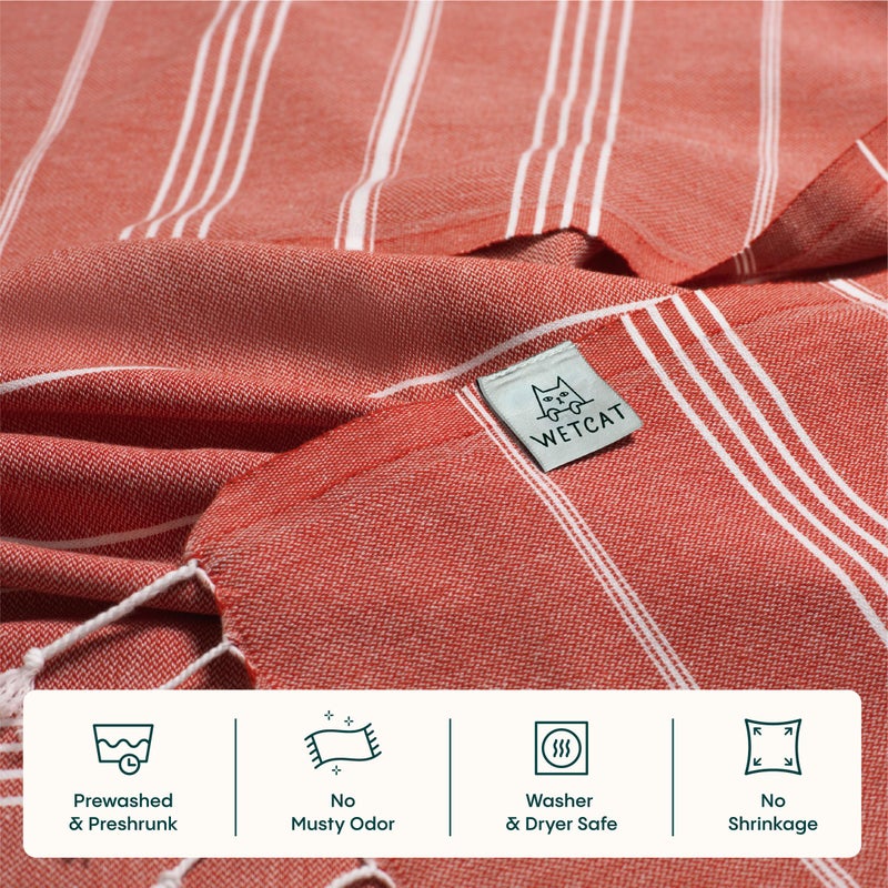 WETCAT Turkish Beach Towel Oversized (38"x71") 100% Turkish Cotton, Made in Turkey - Sand Free, Extra Large, Ultra Soft, Quick Drying, Compact & Lightweight for Travel - Red - Image 5
